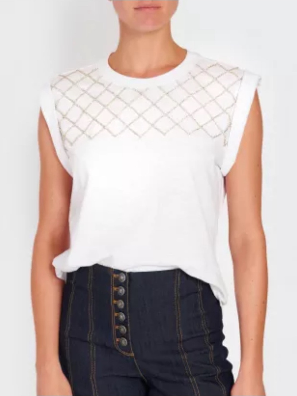 Cinq a Sept Bella Rhinestone Net Tee Small white 100% cotton top relaxed